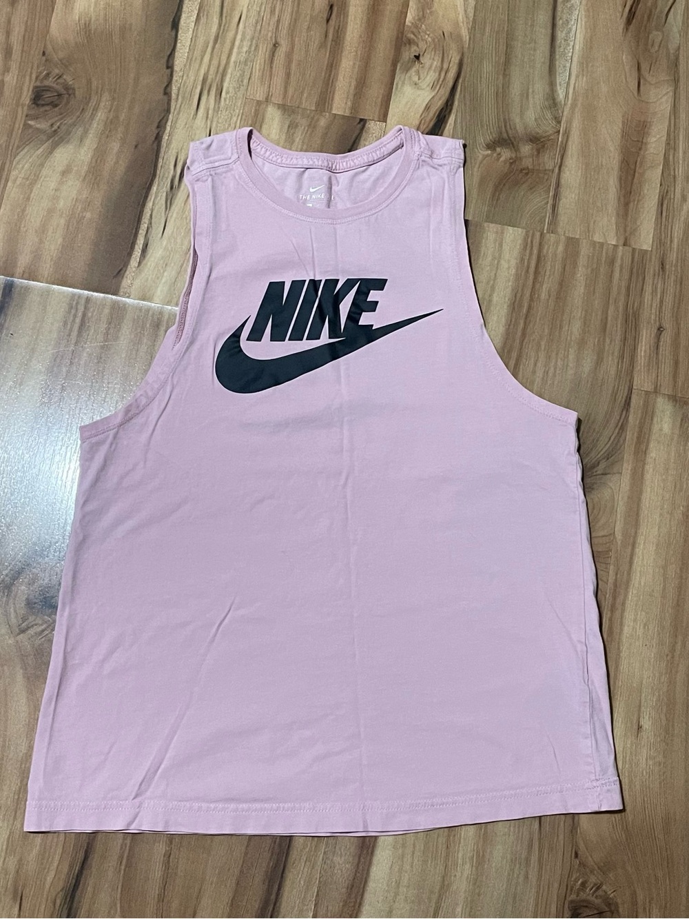 Nike Sportswear Essential Muscle Tank Light Pink Black Logo Sz S